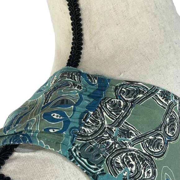 Zadig & Voltaire Small Asymmetrical Dress Sleeveless Deep V-Neck Teal Abstract - Picture 7 of 11